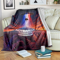 New Zealand Aotearoa Kiwi UFO Blanket Sci-Fi Galaxy Sunset Sky Tower And Mountain TS04 Blue Red - Polynesian Pride