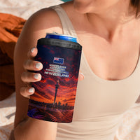 New Zealand Aotearoa Kiwi UFO 4 in 1 Can Cooler Tumbler Sci-Fi Galaxy Sunset Sky Tower And Mountain