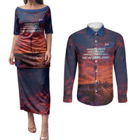 New Zealand Aotearoa Kiwi UFO Couples Matching Puletasi and Long Sleeve Button Shirt Sci-Fi Galaxy Sunset Sky Tower And Mountain