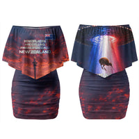 New Zealand Aotearoa Kiwi UFO Family Matching Off Shoulder Short Dress and Hawaiian Shirt Sci-Fi Galaxy Sunset Sky Tower And Mountain TS04 Mom's Dress Blue Red - Polynesian Pride