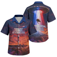 New Zealand Aotearoa Kiwi UFO Family Matching Short Sleeve Bodycon Dress and Hawaiian Shirt Sci-Fi Galaxy Sunset Sky Tower And Mountain TS04 Son's Shirt Blue Red - Polynesian Pride