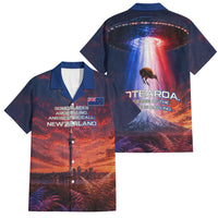 New Zealand Aotearoa Kiwi UFO Family Matching Tank Maxi Dress and Hawaiian Shirt Sci-Fi Galaxy Sunset Sky Tower And Mountain TS04 Dad's Shirt - Short Sleeve Blue Red - Polynesian Pride