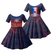 New Zealand Aotearoa Kiwi UFO Family Matching Tank Maxi Dress and Hawaiian Shirt Sci-Fi Galaxy Sunset Sky Tower And Mountain TS04 Daughter's Dress Blue Red - Polynesian Pride