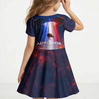 New Zealand Aotearoa Kiwi UFO Kid Short Sleeve Dress Sci-Fi Galaxy Sunset Sky Tower And Mountain TS04 - Polynesian Pride