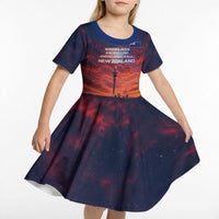 New Zealand Aotearoa Kiwi UFO Kid Short Sleeve Dress Sci-Fi Galaxy Sunset Sky Tower And Mountain TS04 - Polynesian Pride
