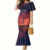 New Zealand Aotearoa Kiwi UFO Mermaid Dress Sci-Fi Galaxy Sunset Sky Tower And Mountain TS04 Women Blue Red - Polynesian Pride