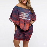 New Zealand Aotearoa Kiwi UFO Off Shoulder Short Dress Sci-Fi Galaxy Sunset Sky Tower And Mountain