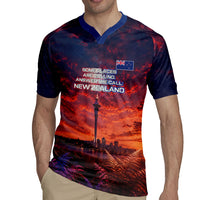 New Zealand Aotearoa Kiwi UFO Rugby Jersey Sci-Fi Galaxy Sunset Sky Tower And Mountain