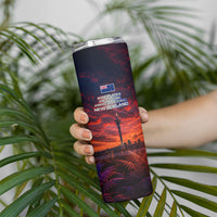 New Zealand Aotearoa Kiwi UFO Skinny Tumbler Sci-Fi Galaxy Sunset Sky Tower And Mountain