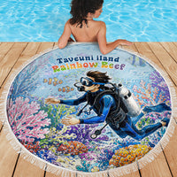 Fiji Taveuni Rainbow Reef Beach Blanket Scuba Diver Vibrant Undersea Coral Garden Watercolor TS04 - Polynesian Pride