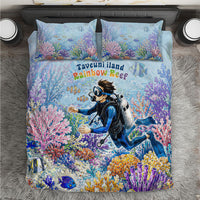 Fiji Taveuni Rainbow Reef Bedding Set Scuba Diver Vibrant Undersea Coral Garden Watercolor TS04 Blue - Polynesian Pride