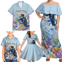 Fiji Taveuni Rainbow Reef Family Matching Off Shoulder Maxi Dress and Hawaiian Shirt Scuba Diver Vibrant Undersea Coral Garden Watercolor TS04 - Polynesian Pride