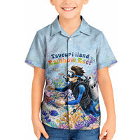 Fiji Taveuni Rainbow Reef Kid Hawaiian Shirt Scuba Diver Vibrant Undersea Coral Garden Watercolor TS04 Kid Blue - Polynesian Pride