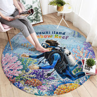 Fiji Taveuni Rainbow Reef Round Carpet Scuba Diver Vibrant Undersea Coral Garden Watercolor TS04 - Polynesian Pride