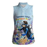 Fiji Taveuni Rainbow Reef Women Sleeveless Polo Shirt Scuba Diver Vibrant Undersea Coral Garden Watercolor TS04 Female Blue - Polynesian Pride