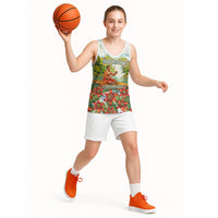 Fiji Taveuni Island Dateline Crossing Basketball Jersey Tropical Cultural Landscape With Tagimoucia Floral Pattern TS04 - Polynesian Pride