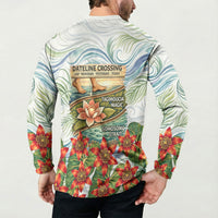 Fiji Taveuni Island Dateline Crossing Button Sweatshirt Tropical Cultural Landscape With Tagimoucia Floral Pattern