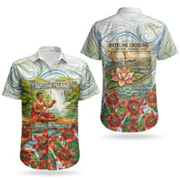 Fiji Taveuni Island Dateline Crossing Couples Matching Puletasi and Hawaiian Shirt Tropical Cultural Landscape With Tagimoucia Floral Pattern TS04 - Polynesian Pride