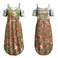 Fiji Taveuni Island Dateline Crossing Couples Matching Summer Maxi Dress and Long Sleeve Button Shirt Tropical Cultural Landscape With Tagimoucia Floral Pattern TS04 - Polynesian Pride