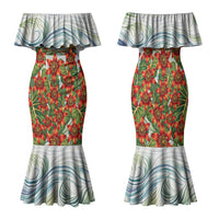 Fiji Taveuni Island Dateline Crossing Family Matching Mermaid Dress and Hawaiian Shirt Tropical Cultural Landscape With Tagimoucia Floral Pattern TS04 Mom's Dress White Green - Polynesian Pride