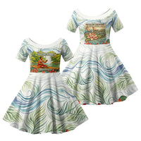 Fiji Taveuni Island Dateline Crossing Family Matching Mermaid Dress and Hawaiian Shirt Tropical Cultural Landscape With Tagimoucia Floral Pattern TS04 Daughter's Dress White Green - Polynesian Pride