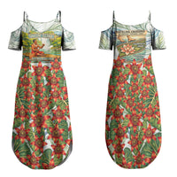 Fiji Taveuni Island Dateline Crossing Family Matching Summer Maxi Dress and Hawaiian Shirt Tropical Cultural Landscape With Tagimoucia Floral Pattern TS04 Mom's Dress White Green - Polynesian Pride