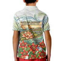 Fiji Taveuni Island Dateline Crossing Kid Polo Shirt Tropical Cultural Landscape With Tagimoucia Floral Pattern TS04 - Polynesian Pride