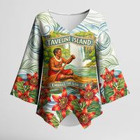 Fiji Taveuni Island Dateline Crossing Kimono Sleeve Blouse Tropical Cultural Landscape With Tagimoucia Floral Pattern TS04 Female White Green - Polynesian Pride