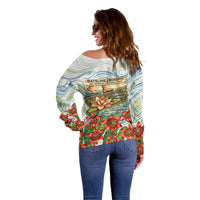 Fiji Taveuni Island Dateline Crossing Off Shoulder Sweater Tropical Cultural Landscape With Tagimoucia Floral Pattern TS04 - Polynesian Pride