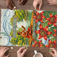 Fiji Taveuni Island Dateline Crossing Puzzle Tropical Cultural Landscape With Tagimoucia Floral Pattern TS04 - Polynesian Pride