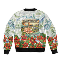 Fiji Taveuni Island Dateline Crossing Sleeve Zip Bomber Jacket Tropical Cultural Landscape With Tagimoucia Floral Pattern TS04 - Polynesian Pride
