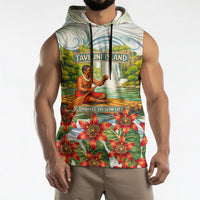 Fiji Taveuni Island Dateline Crossing Sleeveless Hoodie Tropical Cultural Landscape With Tagimoucia Floral Pattern TS04 - Polynesian Pride