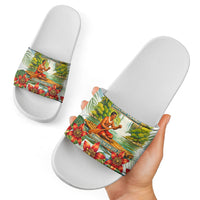 Fiji Taveuni Island Dateline Crossing Slide Sandals Tropical Cultural Landscape With Tagimoucia Floral Pattern TS04 - Polynesian Pride