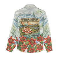 Fiji Taveuni Island Dateline Crossing Women Casual Shirt Tropical Cultural Landscape With Tagimoucia Floral Pattern TS04 - Polynesian Pride