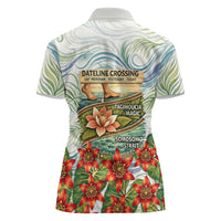 Fiji Taveuni Island Dateline Crossing Women Polo Shirt Tropical Cultural Landscape With Tagimoucia Floral Pattern TS04 - Polynesian Pride
