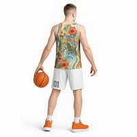 Hawaii Aloha Academy Back To School Basketball Jersey Sea Turtle Tropical Hibiscus Flowers Retro Psychedelic