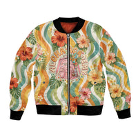 Hawaii Aloha Academy Back To School Bomber Jacket Sea Turtle Tropical Hibiscus Flowers Retro Psychedelic TS04 Unisex Orange Green - Polynesian Pride
