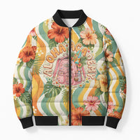 Hawaii Aloha Academy Back To School Bomber Puffer Jacket Sea Turtle Tropical Hibiscus Flowers Retro Psychedelic