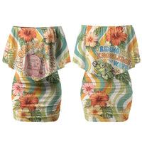 Hawaii Aloha Academy Back To School Couples Matching Off Shoulder Short Dress and Hawaiian Shirt Sea Turtle Tropical Hibiscus Flowers Retro Psychedelic TS04 - Polynesian Pride