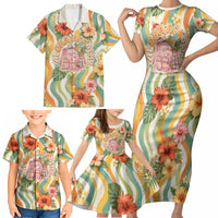 Hawaii Aloha Academy Back To School Family Matching Short Sleeve Bodycon Dress and Hawaiian Shirt Sea Turtle Tropical Hibiscus Flowers Retro Psychedelic TS04 - Polynesian Pride
