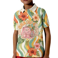 Hawaii Aloha Academy Back To School Kid Polo Shirt Sea Turtle Tropical Hibiscus Flowers Retro Psychedelic TS04 Kid Orange Green - Polynesian Pride