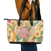 Hawaii Aloha Academy Back To School Leather Tote Bag Sea Turtle Tropical Hibiscus Flowers Retro Psychedelic TS04 - Polynesian Pride