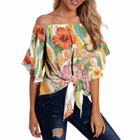 Hawaii Aloha Academy Back To School Off Shoulder Wrap Waist Top Sea Turtle Tropical Hibiscus Flowers Retro Psychedelic TS04 - Polynesian Pride