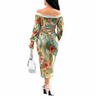 Hawaii Aloha Academy Back To School Off The Shoulder Long Sleeve Dress Sea Turtle Tropical Hibiscus Flowers Retro Psychedelic TS04 - Polynesian Pride