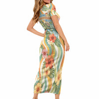 Hawaii Aloha Academy Back To School Short Sleeve Bodycon Dress Sea Turtle Tropical Hibiscus Flowers Retro Psychedelic TS04 - Polynesian Pride