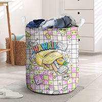 Hawaii Cruising Back To School Laundry Basket Grid Pattern With School Bag And Vintage Surf Van