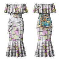 Hawaii Cruising Back To School Couples Matching Mermaid Dress and Hawaiian Shirt Grid Pattern With School Bag And Vintage Surf Van TS04 - Polynesian Pride