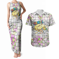 Hawaii Cruising Back To School Couples Matching Tank Maxi Dress and Hawaiian Shirt Grid Pattern With School Bag And Vintage Surf Van TS04 White Yellow - Polynesian Pride