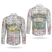 Hawaii Cruising Back To School Couples Matching Tank Maxi Dress and Long Sleeve Button Shirt Grid Pattern With School Bag And Vintage Surf Van TS04 - Polynesian Pride