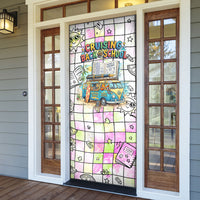 Hawaii Cruising Back To School Door Cover Grid Pattern With School Bag And Vintage Surf Van TS04 - Polynesian Pride